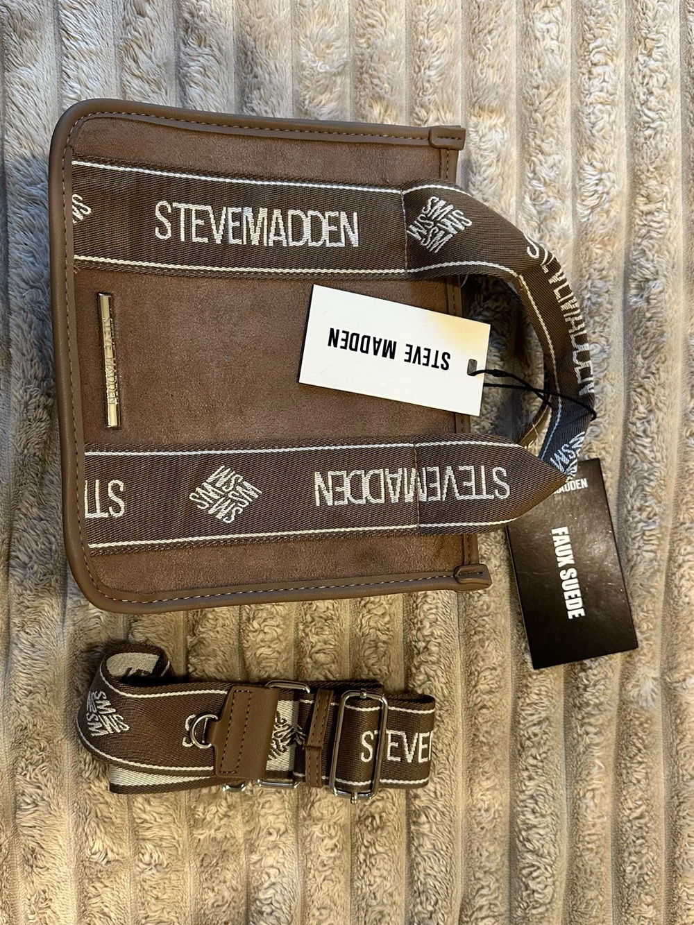 NWT | Steve Madden Brown Faux Suede Messenger Bag with Branded Straps
